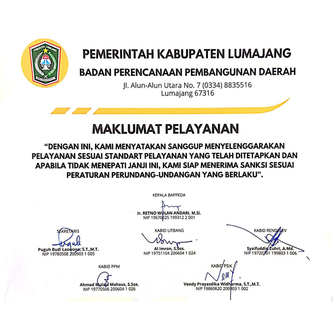 MAKLUMAT PELAYANAN BAPPEDA